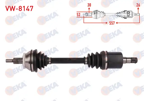 VEKA VW-8147 | Komple Aks Sol Ön Uzunluk 557mm Volkswagen Polo 1.4-1.6 A-T 2006-2009 / Skoda Fabia 1.6 A-T 2007-2014 / Seat Ibiza 1.6 A-T 2006-2009