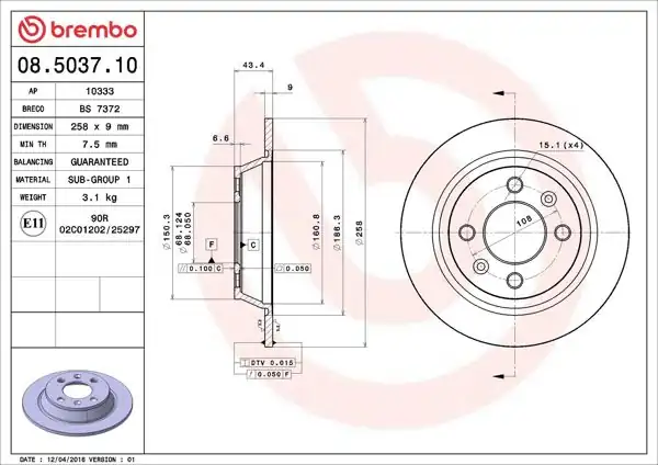 BREMBO 08.5037.10 | Fren Diski Arka Standard Saab | 2 Adet
