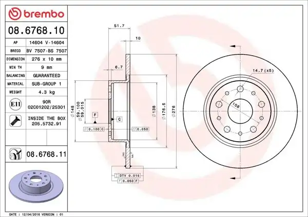 BREMBO 08.6768.11 | Fren Diski Arka UV Coated Alfa Romeo | 2 Adet