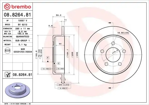 BREMBO 08.8264.81 | Fren Diski Arka UV Coated Jeep | 2 Adet