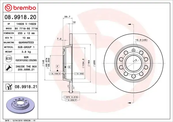 BREMBO 08-9918-21 | Fren Diski Arka Kaplamalı Audi A4 01 08 Seat Exeo 09 14 2 Adet