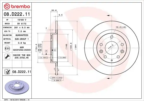 BREMBO 08.D222.11 | Fren Diski Arka UV Coated Mazda | 2 Adet