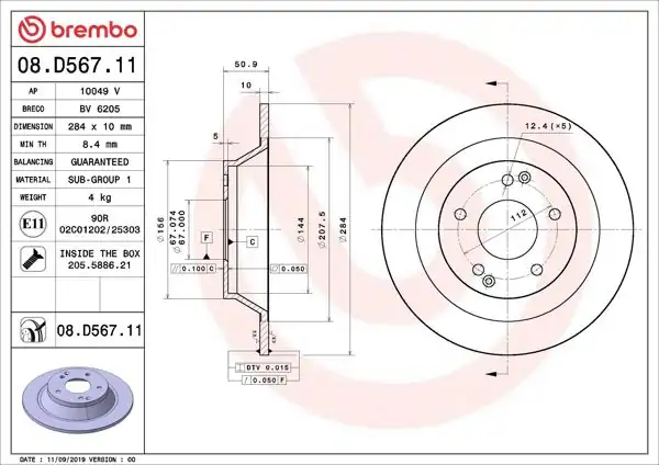 BREMBO 08.D567.11 | Fren Diski Arka UV Coated Ssangyong | 2 Adet