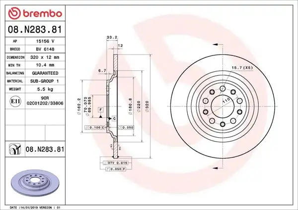 BREMBO 08.N283.81 | Fren Diski Arka Jeep Cherokee