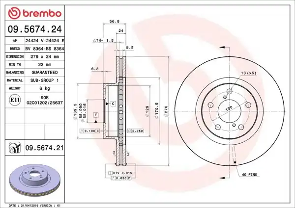 BREMBO 09.5674.24 | Fren Diski Ön Standard Toyota | 2 Adet
