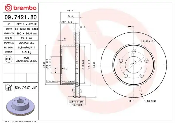 BREMBO 09.7421.80 | Fren Diski Ön Standard Jeep | 2 Adet