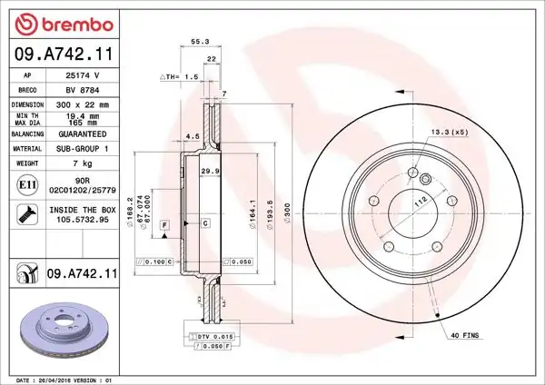 BREMBO 09.A742.11 | Fren Diski Arka UV Coated Mercedes W203 | 2 Adet