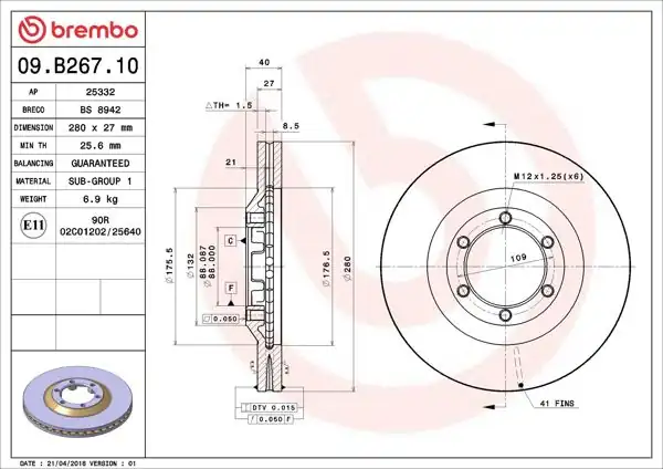 BREMBO 09.B267.10 | Fren Diski Ön Standard Isuzu | 2 Adet