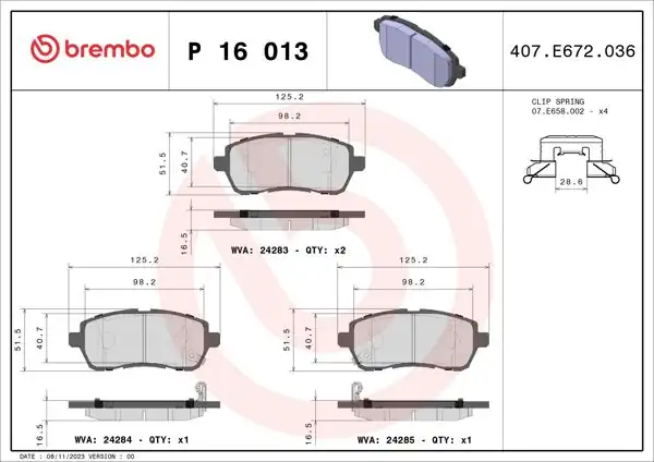 BREMBO P16013X | Fren Balatası Ön Xtra (Suzuki Swift 10 / Swift 1.4 17 / Baleno 16 / Daihatsu Materıa 06 /)