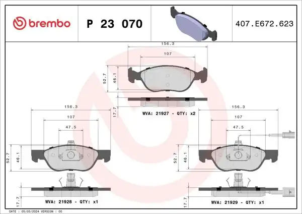BREMBO P23070 | Fren Balatası Ön Fiat Bravo 1.6-1.8 Alfa Romeo 145-146 Marea/Weekend/Brava 96>