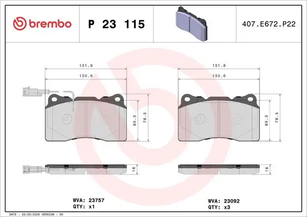 BREMBO P23115 | Fren Balatası Ön (Alfa Romeo 147 / 156 / 159 3.2Jts 2.4Jtdm 05 166 2.0 / Spıder 3.2Jts 06)