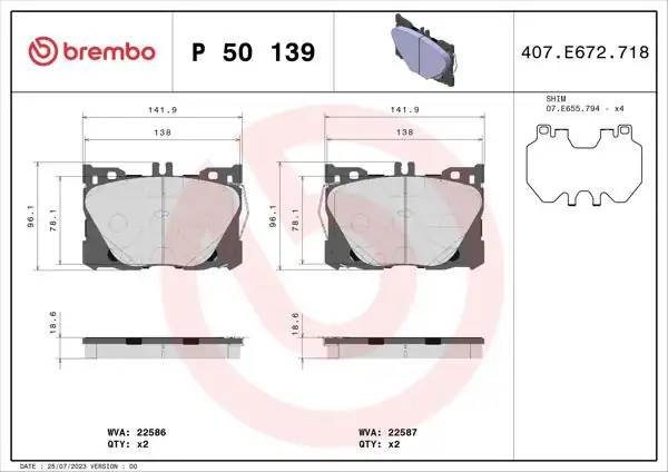 BREMBO P50139 | Fren Balatası Ön Low-Met Mercedes-Benz