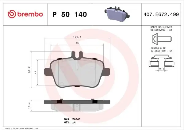BREMBO P50140 | Fren Balatası Arka Mercedes W117-156-176-222-246