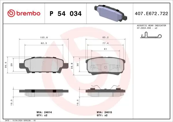 BREMBO P54034 | Fren Balatası Arka Low-Met Hyundai