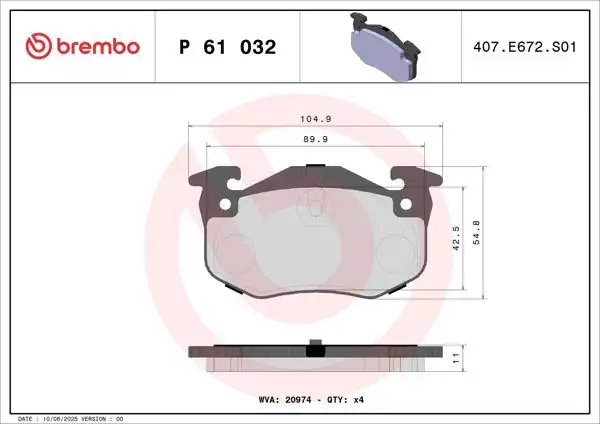 BREMBO P61032 | Fren Balatası Arka Low-Met Peugeot