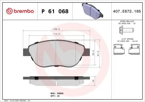 BREMBO P61068 | Fren Balatası Ön (Peugeot 307 1.6 HDI Parter / Fiat Doblo Ym)
