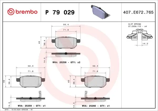 BREMBO P79029 | Balata Fren Arka Suzuki Swift Baleno Sx-Cross Vitara Low-Met