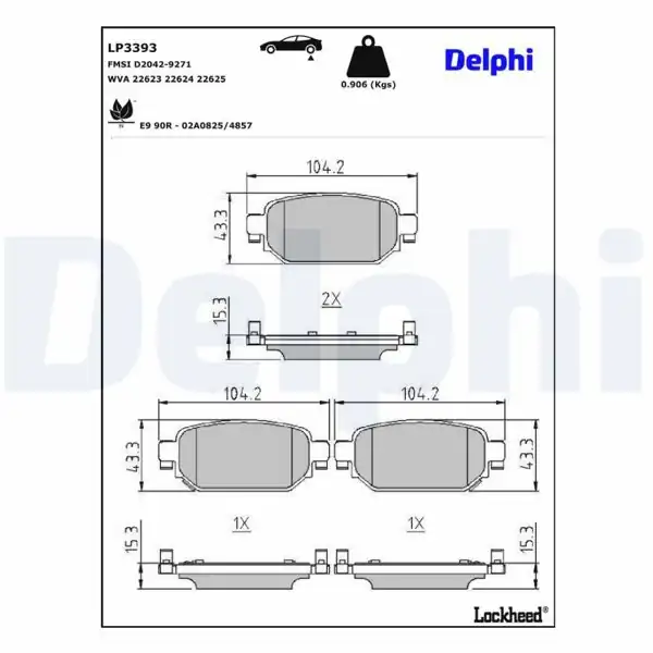 DELPHI LP3393 | Fren Balatası Arka Mazda 3 1.5 2.2 2013- Elektronik El Frenli