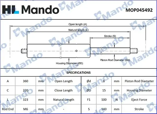 MANDO MOP045492 | Kia Sorento 03-09 Cam Bagaj Amortisörü