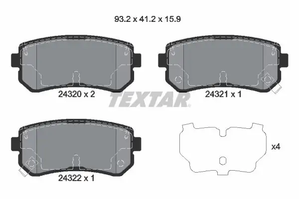 TEXTAR 2432001 | Fren Balatası Era İ30 İ20 İx35 Tucson 07 Arka