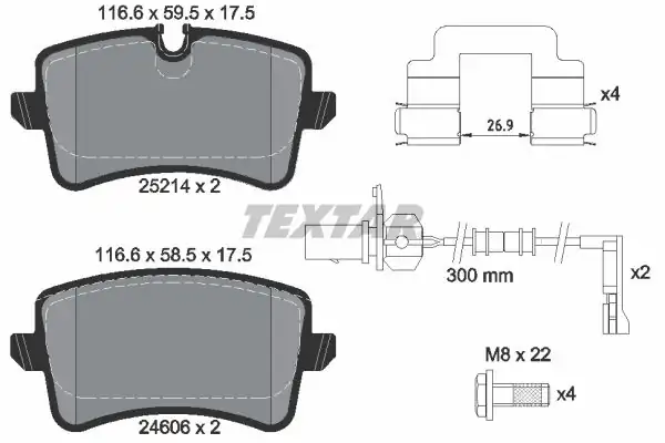 TEXTAR 2521401 | Audi A6 A7 A8 2 0 3 0 TDI Arka Fren Balatası Fişli 10 18