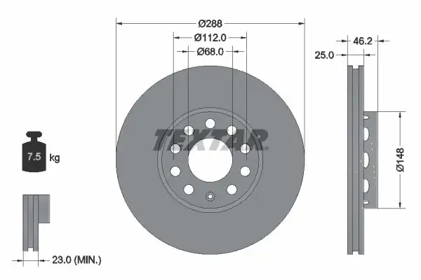 TEXTAR 92057605 | Fren Diski VW Passat A4 1 8t 1 9tdi Ön 288x25 2 Adet