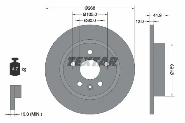 TEXTAR 92205503 | Fren Diski Opel Astra J Cruze Mokka 268mm Arka 2 Adet