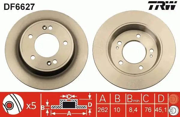 TRW DF6627 | Hyundai Elantra Ceed i30 11-Cerato 13-Elantra 11-Arka Fren Disk Tkm 262-5 | 1 Adet