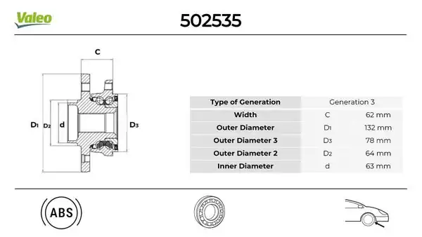 VALEO 502535 | Teker Rulmanı Ön 04 > Focus-Cmax 1.6 TDCI + ABS