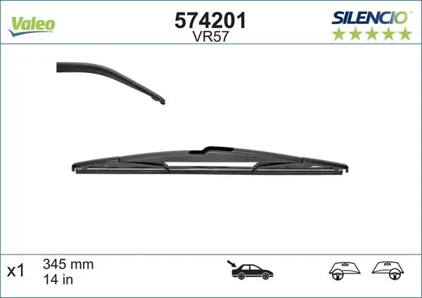 VALEO 574201 | Arka Silecek Süpürgesi 350mm Honda CRV/Jazz/Hyundai Santa/ Mazda-2/Lancer/Impreza