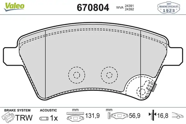 Valeo 670804 Fren Balata Ön Fiat Sedıcı Suzuki Sx4 Kangoo 1 6 16v 1 9d Mjt 06 10