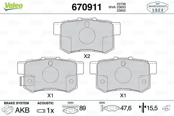 VALEO 670911 | Fren Balata Arka Honda CR-V 03-07