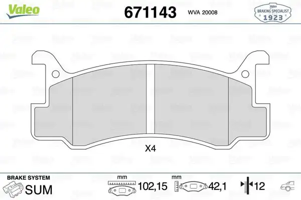 VALEO 671143 | Fren Balatası Arka-Daihatsu Charade 93-01 Gran Move 96-03 Valera 94-99 Mazda 323 85-89