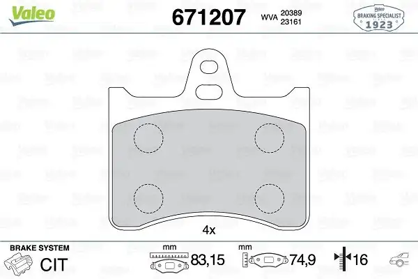Valeo 671207 Fren Balatası Arka Citroen Cx 75 92 Xantia 95 03 Xm 89 00
