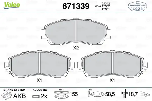 Valeo 671339 Ön Fren Balatası Honda CRV 2 4 2012 CRV 1 6 Dtec 2015 CRV 2 2 Dtec 2012
