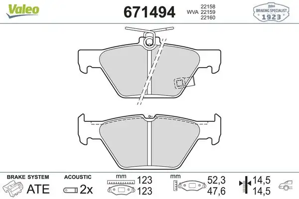 VALEO 671494 | Fren Balata Arka 17-Impreza / Legacy Outback 14-> / Levorg 1.6 15- / Outback 2.0-2.5 15-