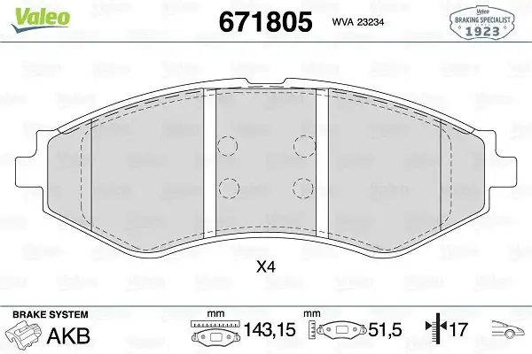 Valeo 671805 Fren Balatası Ön Chevrolet Rezzo 05 10 Lacetti 05 13 Daewoo Nubira 99