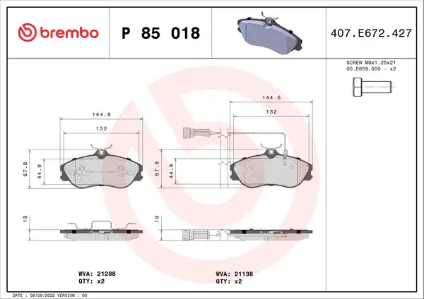 BREMBO P85018 | Fren Balatası Ön Low Met Audi