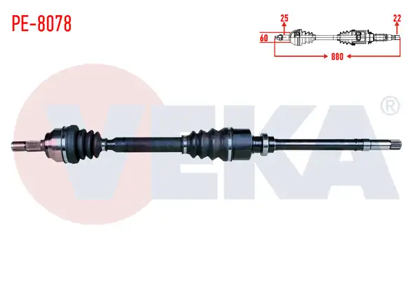 Veka Pe 8078 Komple Aks Sağ Ön Peugeot 206 2a C 1 6i 16v M T Uzunluk 880mm 1998 2006