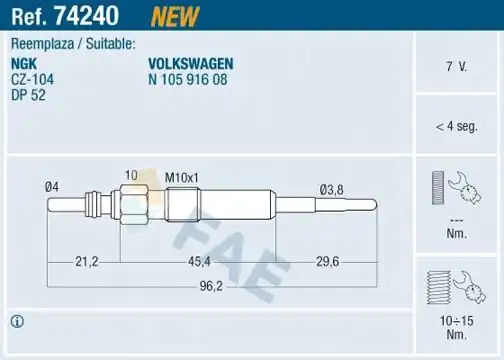 FAE 74240 | Kızdırma Bujisi Vag A3 A4 Craft Pas T5 05 2464170