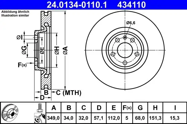 ATE 24.0134-0110.1 | Fren Diski Ön Audi A4-A5-Q7 2015 > | 2 Adet