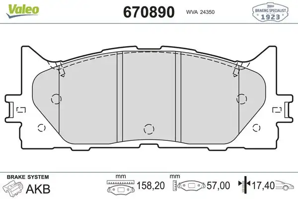 VALEO 670890 | Ön Fren Balatası Toyota Camry 06-11 Lexus 12->