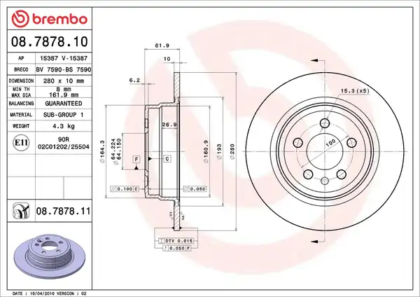 BREMBO 08-7878-10 | Fren Diski Mg Mg Zt 06 01 07 05 R Mg Mg Zt T 2 Adet