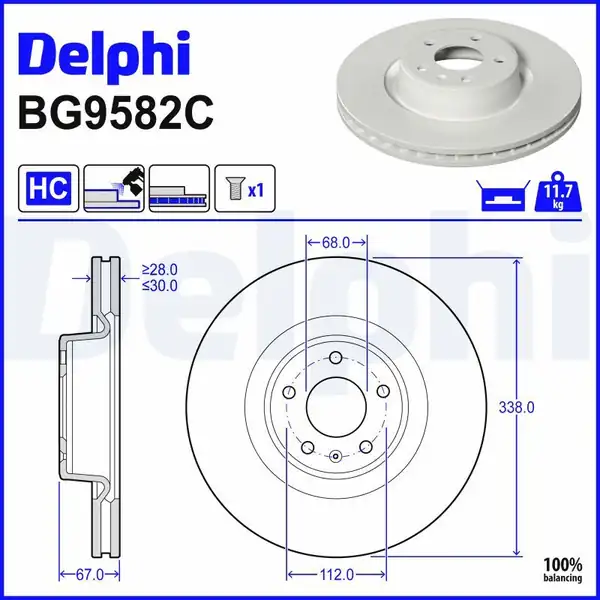 DELPHI BG9582C | Fren Diski Tekli Paket -Boyalı Deliksiz Ön