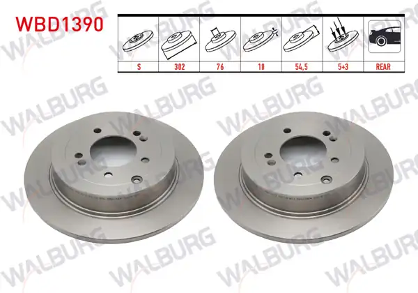 WALBURG WBD1390 | Fren Diski Arka Düz 5 Bjn 302X10x54,5X76 Kia Sportage | 2 Adet