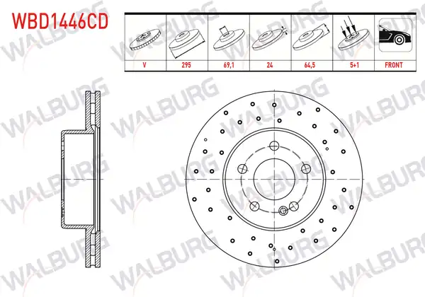 WALBURG WBD1446CD | Fren Diski Ön Havalı Kaplamalı Performans Delikli 5 Bjn 2 Adet