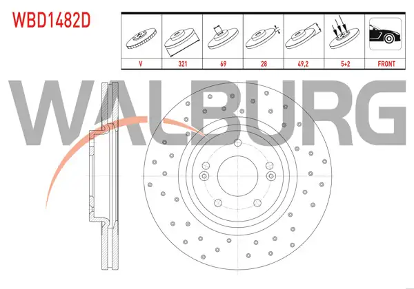 WALBURG WBD1482D | Fren Diski Ön Havalı Performans Delikli 5 Bjn 321X28x69x49,2 | 2 Adet