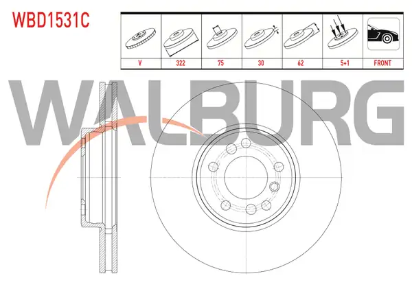 WALBURG WBD1531C | Fren Diski Ön Havalı Kaplamalı Bmw X3 E83 3 0 D 5 Bjn 332x30x75x62 2004 2010 2 Adet