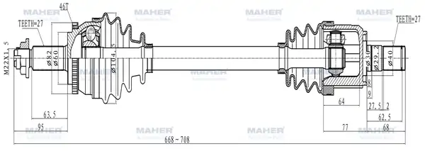 MAHER 02003 | Aks Komple Ön Elantra 11 16 İ 30 12 15 Cerato 16 18 1 6 Benzinli A T Sol ABS li 46 Dış 668mm