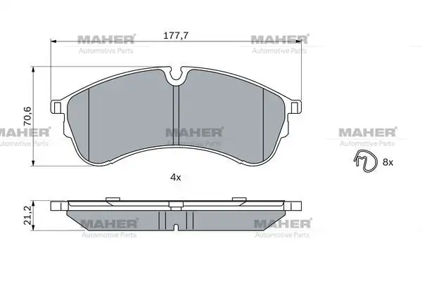 MAHER 19029 | Fren Balata Crafter 17 Çift Teker Uzun Şasi Ön Uzunluk 177 5 mm